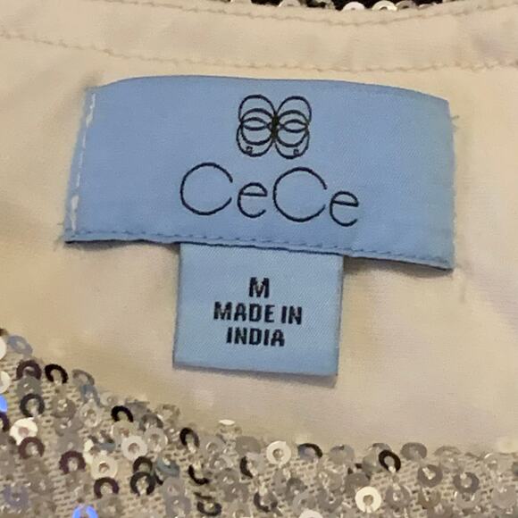 CeCe Womens Dress Medium NWT Bow Shoulder Long Sleeve Sequin Champagne Cocktail - Picture 3 of 13